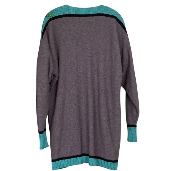 Vtg Steve Fabrikant 2 Pc Set Knit Cardigan Sweater Top Teal Green Gray Size M - Picture 2 of 11